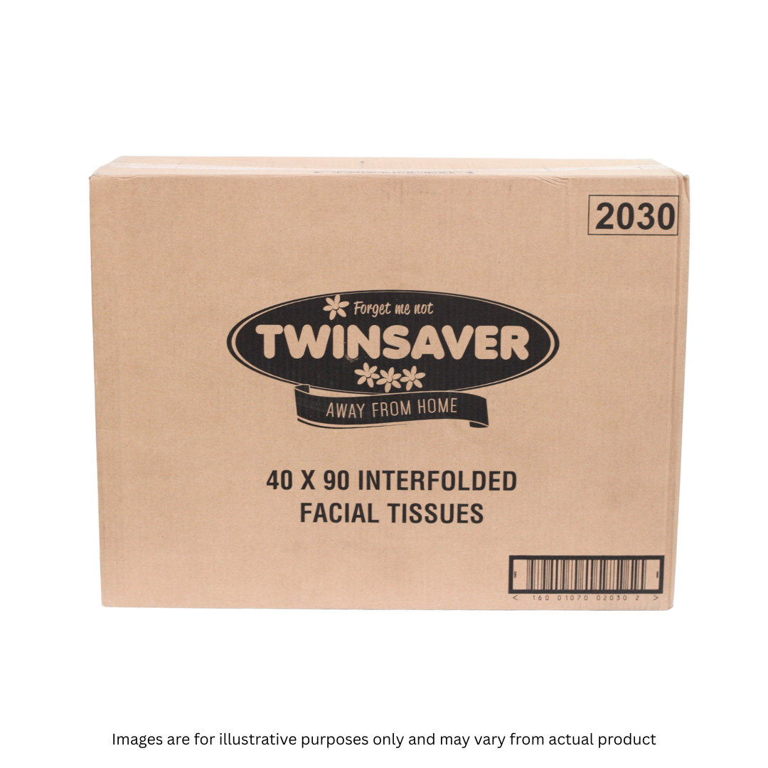 TWINSAVER | 2 PLY FACIAL TISSUE WHITE | 40 BOXES | 90 SHEETS (25B) | ITEM CODE: 2030-2025