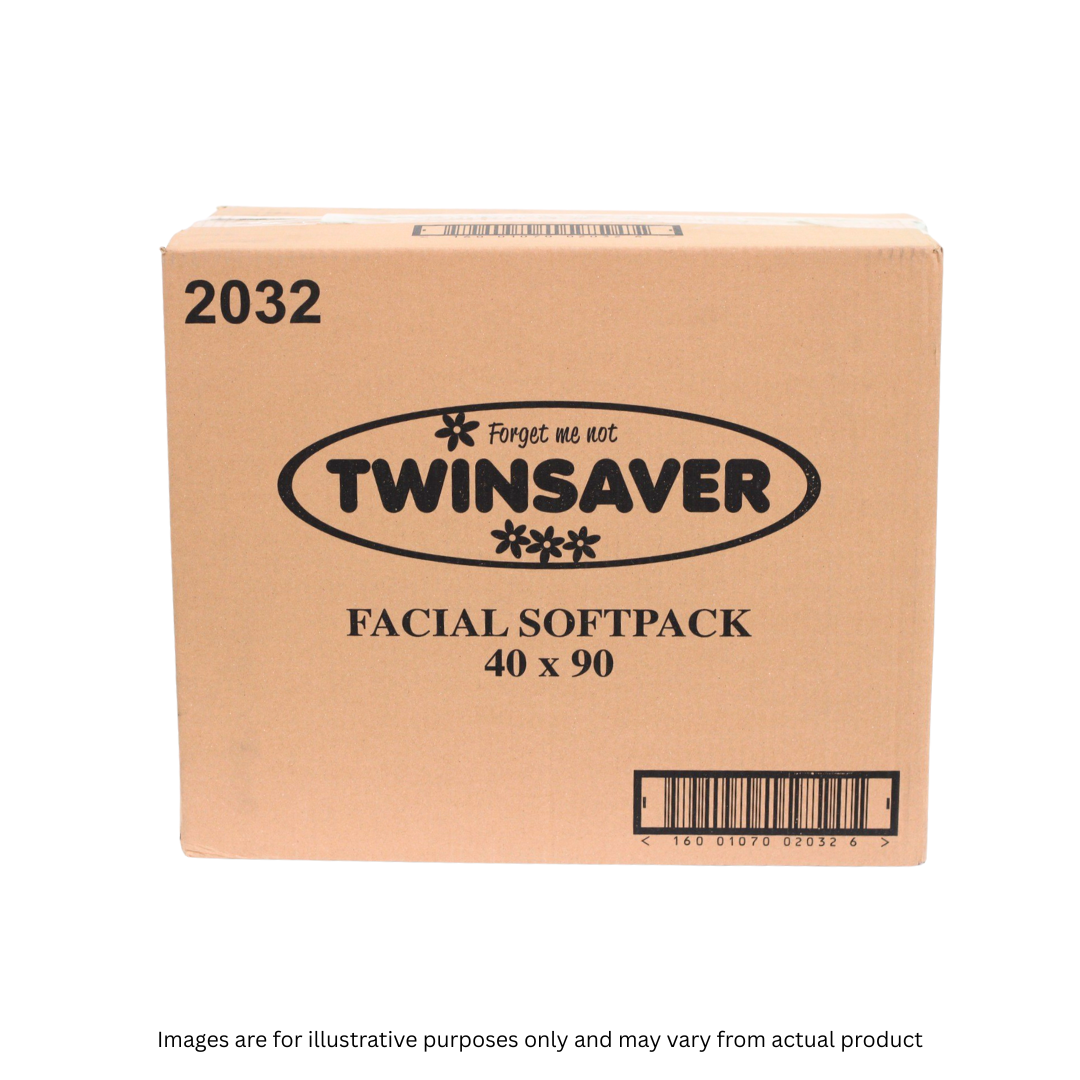 TWINSAVER | 2 PLY FACIAL TISSUE WHITE | 40 SOFT PACKS | 90 SHEETS (25B) | ITEM CODE: 2032-2025