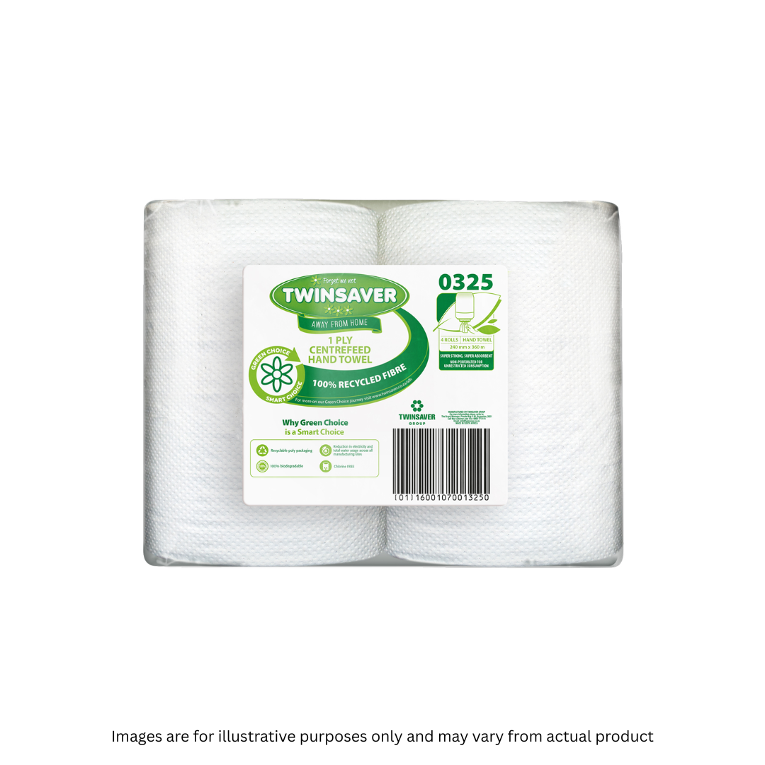 TWINSAVER | 1 PLY STANDARD CENTREFEED HAND TOWEL X 4 ROLLS (25A) | ITEM CODE: 325-2025