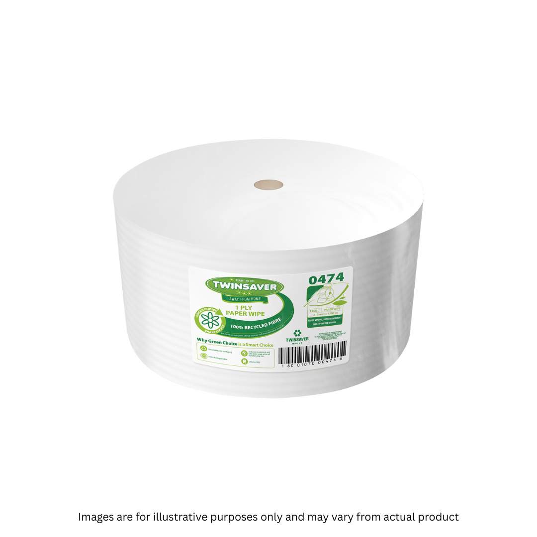 TWINSAVER | 1 PLY WIPER ROLL (ECONOMY) 210MM X 1500M (25B)  | ITEM CODE: 474-2025