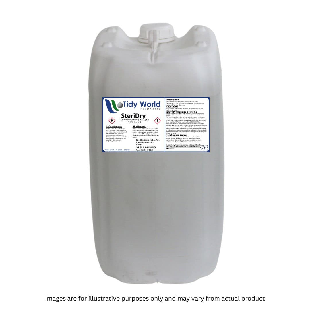 TIDY STERIDRY | 70% ALCOHOL BASED SANITIZING LIQUID HAND SPRAY-25L