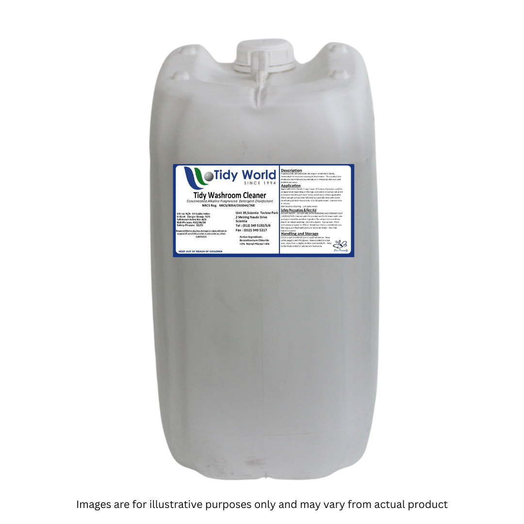 TIDY WASHROOM CLEANER | CONCENTRATED ALKALINE FRAGRANCED DETERGENT / DISINFECTANT-25L-2025