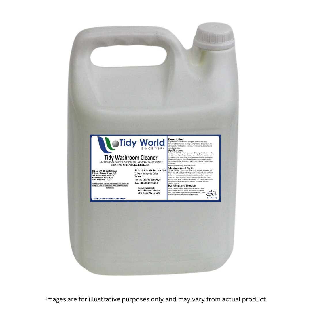 TIDY WASHROOM CLEANER | CONCENTRATED ALKALINE FRAGRANCED DETERGENT / DISINFECTANT-5L